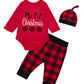 Auggle Infant Baby Boys Girls 3-Piece My First Christmas Snowflake Plaid Bodysuit (3-6 Months) Red