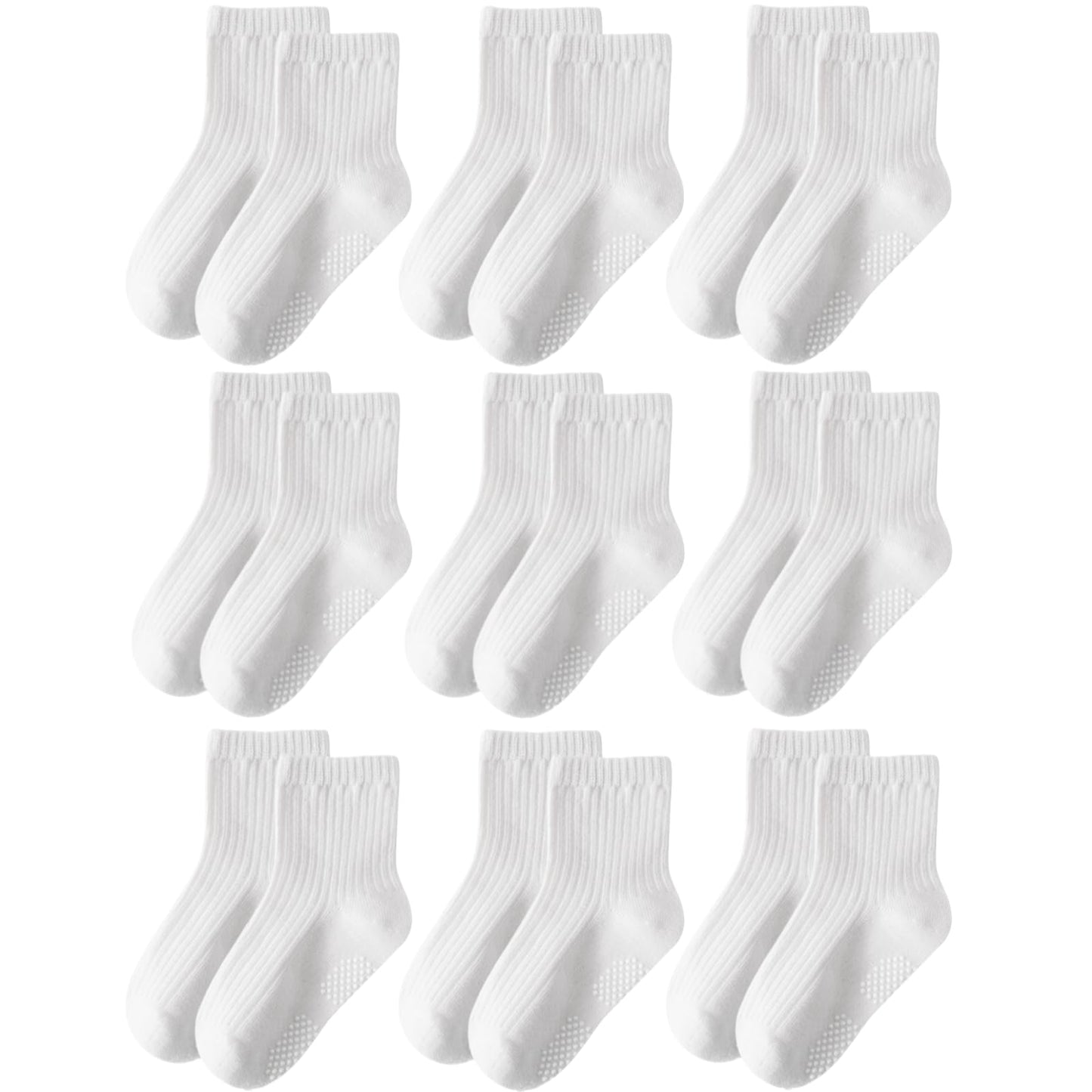 EUFANCE Toddler Grip Socks Non Slip Crew Cute Seamless Cotton Socks for Baby Boys Girls Infants Kids White 9 Pairs