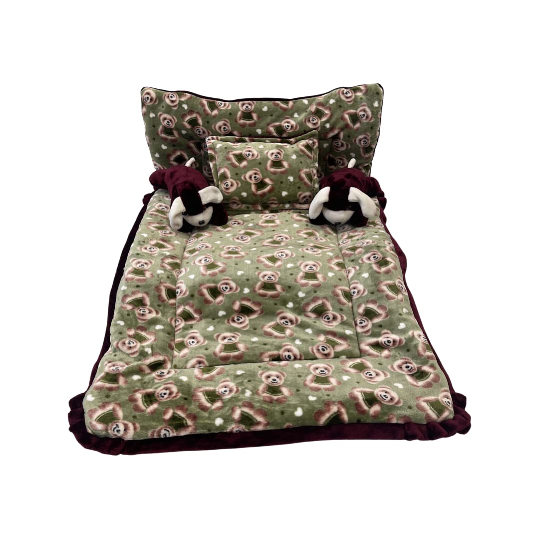Pinks & Blues Full Sleeping 5 Piece Baby Bedding Set With 2 Puppy Shape Side Pillows (042Months) (Printed Green)