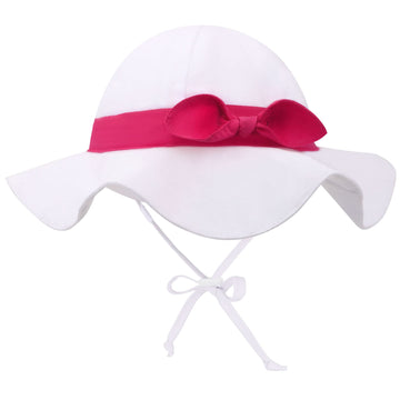 Upf 50+ Sun Protection Wide Brim Baby Sun Hat, White With Rose Band 0-12 Months