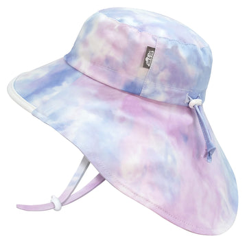 Jan & Jul 100% Cotton Sun Protection Girls Beach Hat With Wide Neck Flap (Xl: 5-12 Years, Cotton Candy Tie-Dye)
