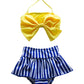 Cute Baby Bikini Big Bowknot Stripe 2 Pieces Skirt Swimwear Sets(Small, Yellow)