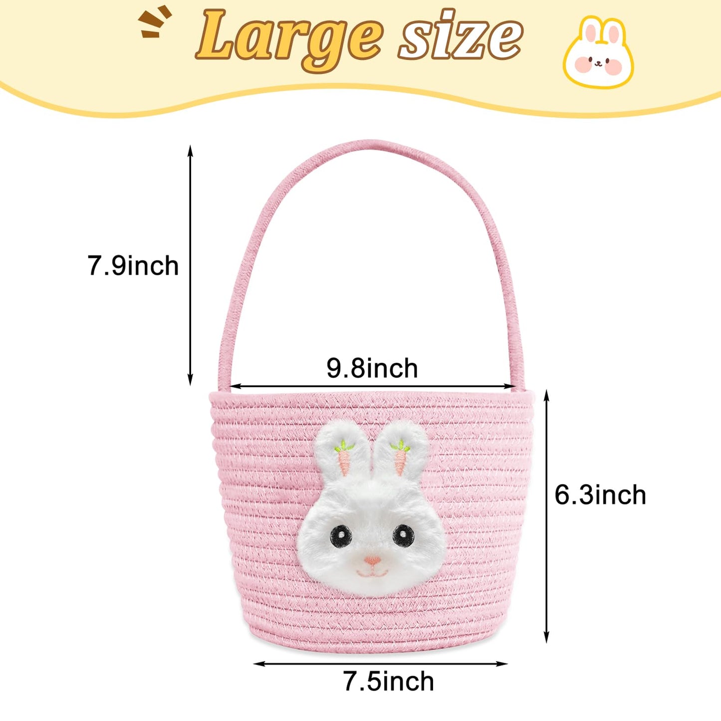 Easter Basket, Easter Bunny Gift Basket For Kids, Handmade Cotton Woven Egg Hunts Basket For Girls & Boys, Easter Gifts Storage