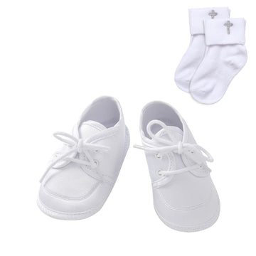 Booulfi Baby Sock Shoes White Newborn Booties Infant Baptism Shoes Socks For Baby Boy 0-3 Months Baptism Christening Easter Outf