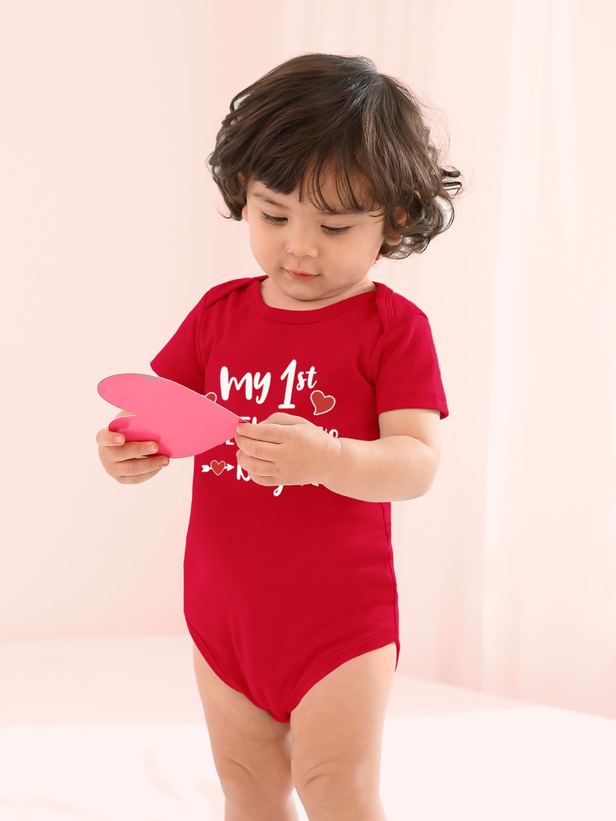 Besserbay Valentine'S Day Baby Short Sleeve Bodysuit Infant First Valentines Heart Red Onesie 6-9 Months