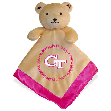 Georgia Tech Yellow Jackets Baby Security Snuggle Bear Pink Blanket - 14 x 14 NCAA Infant Gift Set
