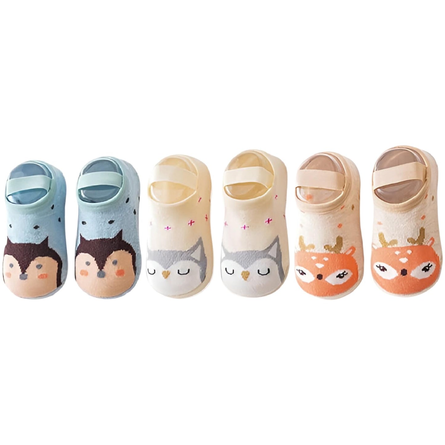 Syga Baby Boys Cotton Ankle Length 3 Pairs Baby Socks NonSlip Fox, Owl, & Deer Cartoon, WearResistant Floor Socks For 01 Year