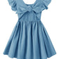 Dutebare Toddler Baby Girls Dress Cotton Linen Ruffle Sleeveless Halter Kids Casual Beach Dresses Blue A 110
