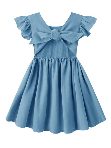 Dutebare Toddler Baby Girls Dress Cotton Linen Ruffle Sleeveless Halter Kids Casual Beach Dresses Blue A 80
