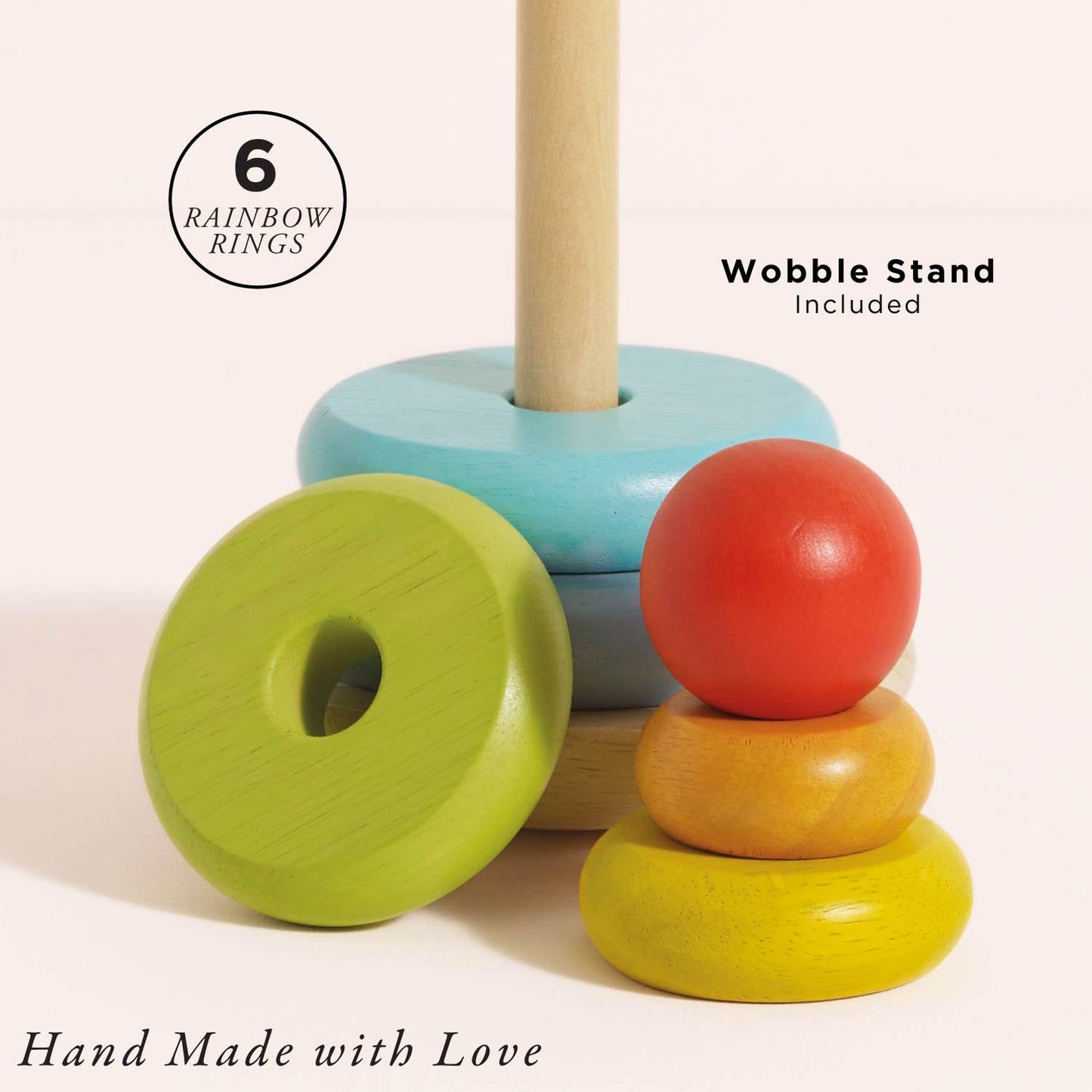 Le Toy Van - Wooden Rainbow Stacker | Girl & Boy 7 Piece Rainbow Wobbling Ring Stacker - Suitable for 18+ Months