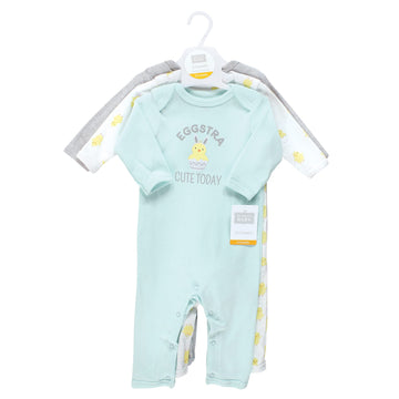 Hudson Baby Unisex Baby Cotton Coveralls, Eggstra Cute, 0-3 Months