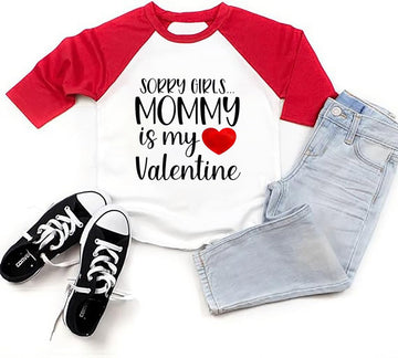 Future Ladies Man Current Mama'S Boy Raglan T-Shirt Toddler Boy Valentine'S Day 3/4 Sleeve Top Spring Cotton Outfit (5-6T, Red3)
