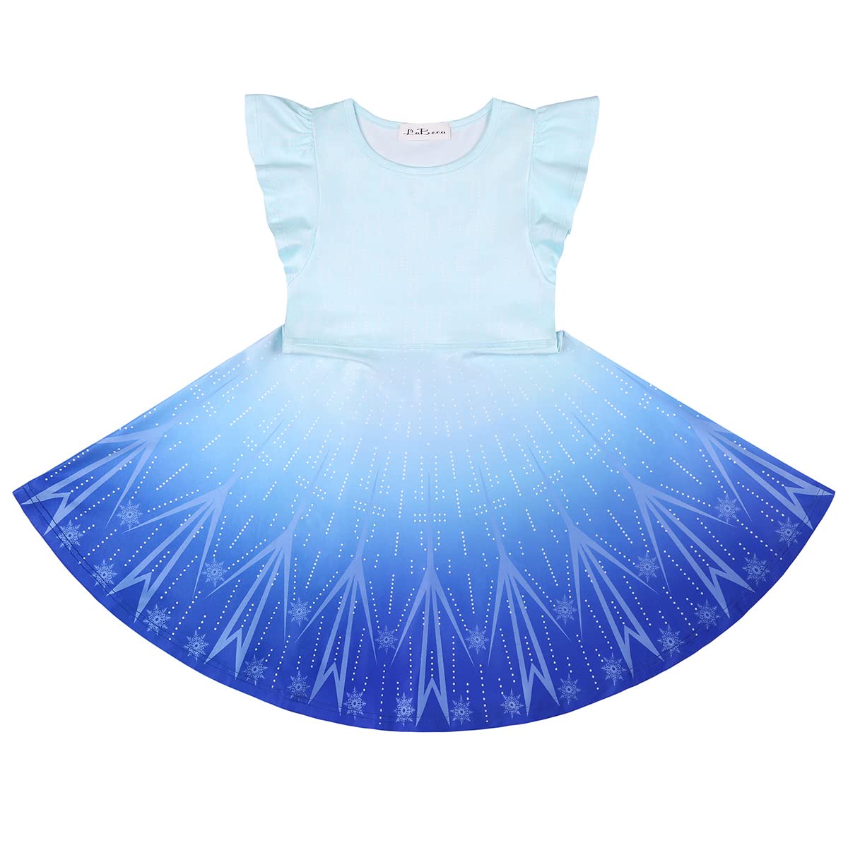 Labeca Baby Girls Printed Casual Party Dresses Twirly Ruffle Sleeve Dress Frozen Cap Xs