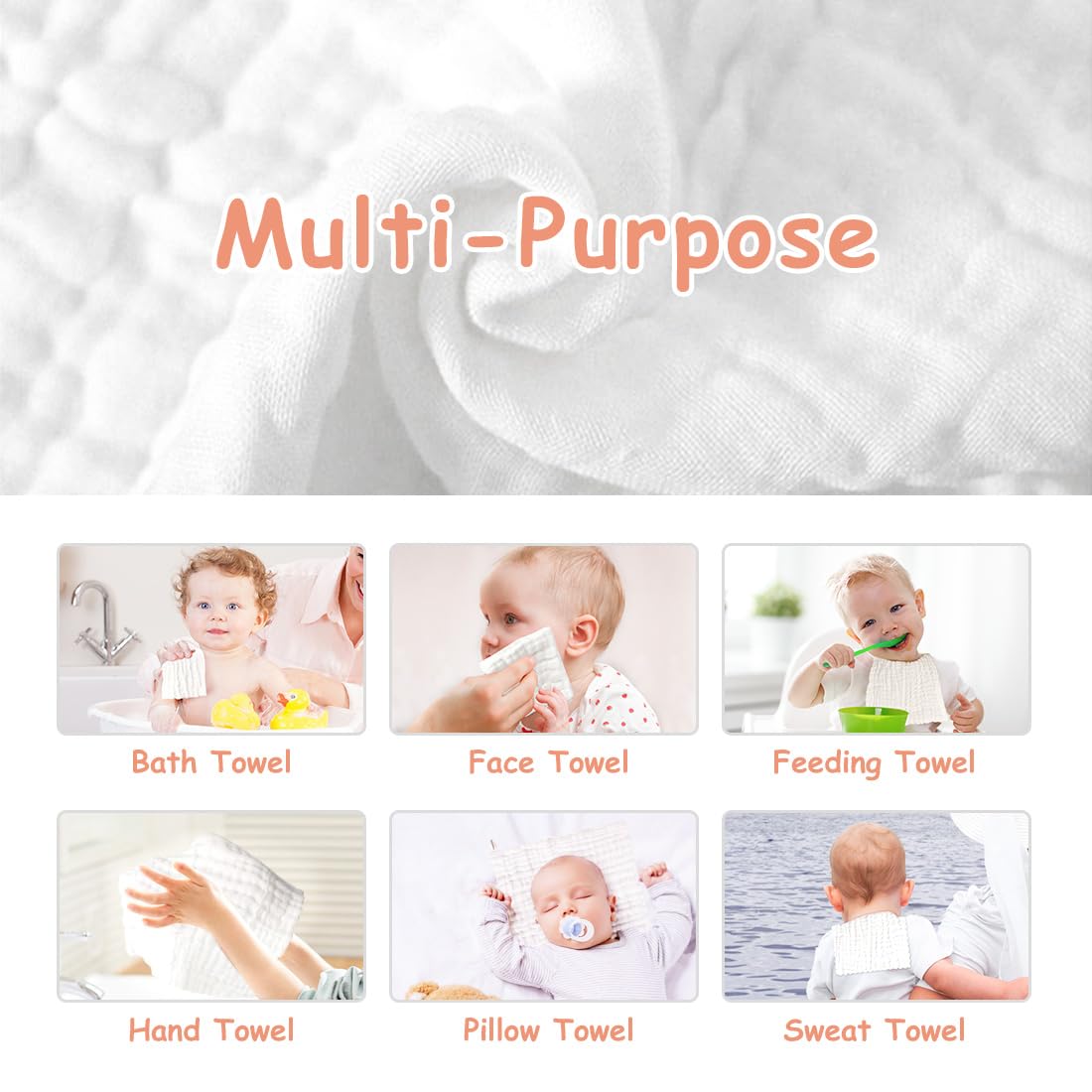 Aidea Baby Washcloths And Burp Cloths, Absorbent Cotton Muslin Baby Towels, Large Soft Breathable Newborn Essentials For Boys An