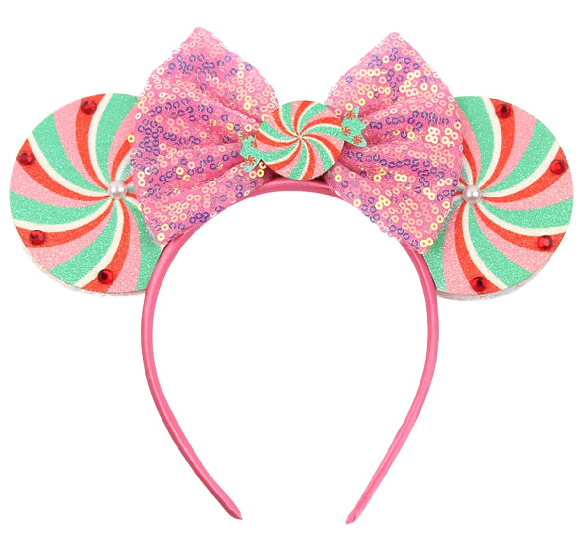 Lifetools-Lt Pink Ears Headbands With Sparkling Decoration, Swirl Lollipop & Sequins & Pearls & Diamonds, For Girls Women Disney