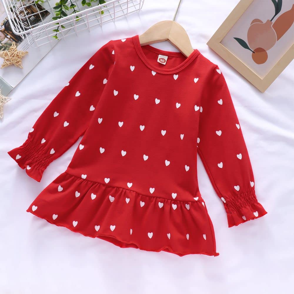 Gliglittr Toddler Baby Girls Clothes Set Valentine'S Day Heart Print Long Sleeve Ruffle T-Shirt+Pants Kids 2Pcs Outfits (Red, 12