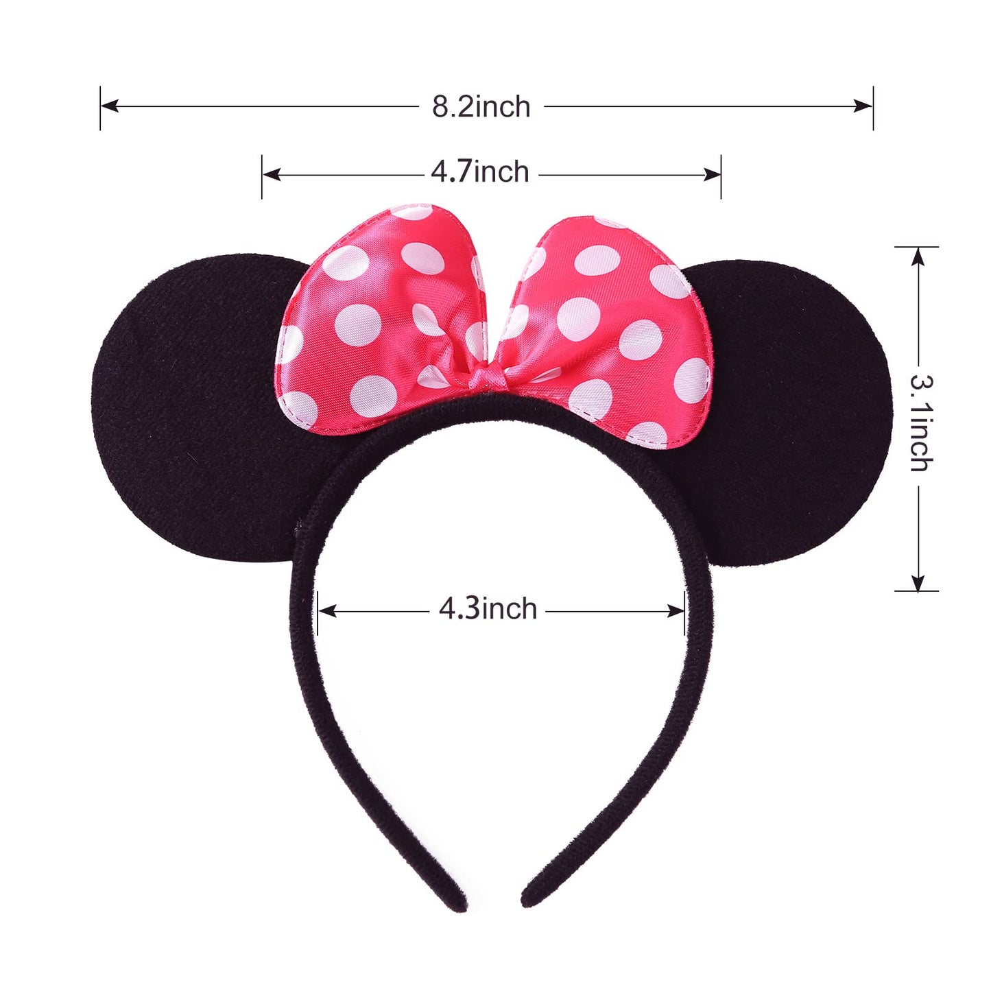 Cumwoen Polka Dots Tutu With Mouse Ears Headband Girls Halloween Costume Birthday Dress Up Accessories Hot Pink