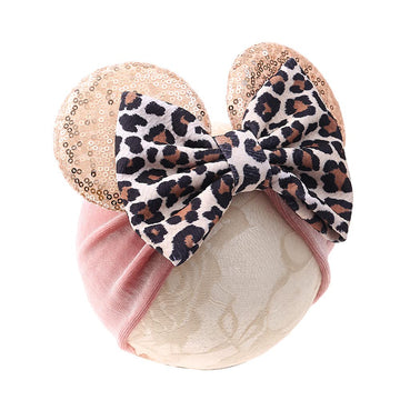 Jiahang Baby Leopard Bows Turban Knotted Head Wraps, Hair Bows Headbands Stretchy Hair Bands For Infant Toddlers Girls (Pink Leo