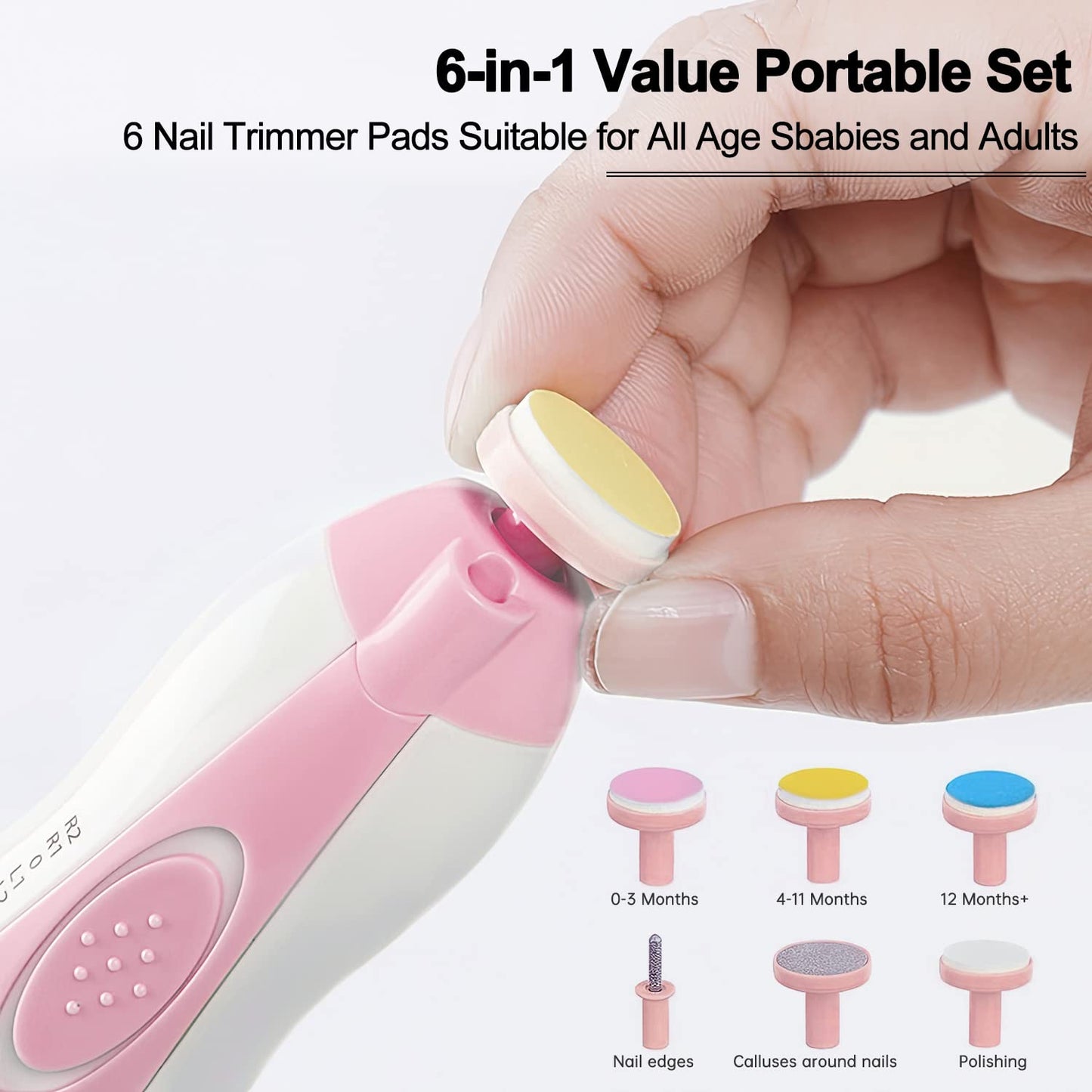 Baby Nail Trimmer Electric, Low Noise Newborn Safe Nail Clipper Kit With Light And Replaceable 6 Grinding Heads, Hand-Holding Ca
