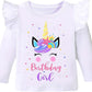 Birthday Girl Shirt Toddler Baby Girls Unicorn T-Shirt 2Nd 3Rd 4Th 5Th 6Th 7Th Birthday White Tee Fall Outfit Fly Sleeve 4T