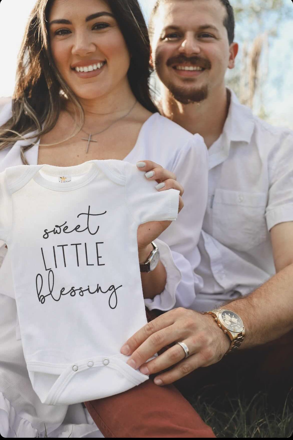 Bump And Beyond Designs Baby Girls Pregnancy Announcement For Grandparents Sweet Little Blessing Leotard White, 0-3 Months