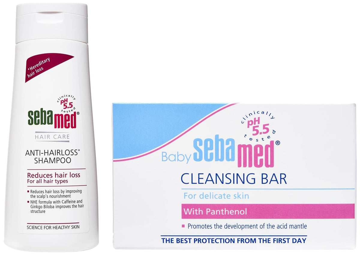 SebaMed AntiHairloss Shampoo, 200ml & Baby Sebamed Cleansing Bar 100 g