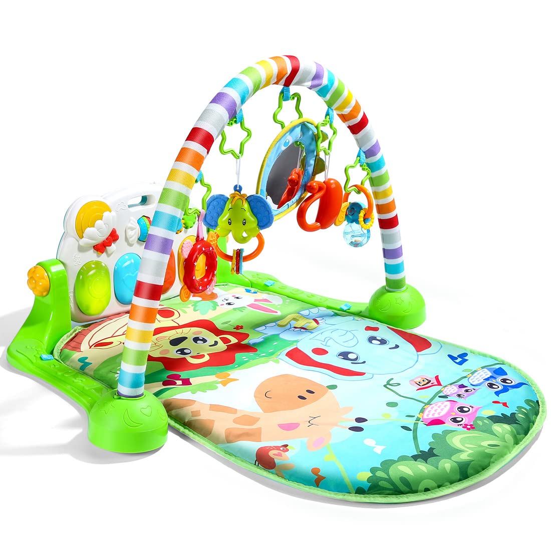 Cute Stone Baby Gym Play Mat, Play Piano Gym With Tummy Time Activity Mat, Musical Activity Center For Infants Toddlers