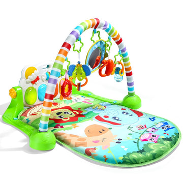 Cute Stone Baby Gym Play Mat, Play Piano Gym With Tummy Time Activity Mat, Musical Activity Center For Infants Toddlers