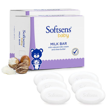 Softsens Baby Milk Bar Soap With Natural Milk Cream & Shea Butter, Vitamin E, Paraben-Free (6 Soaps - In 2 Packs Of 3X100G Soap 