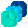 Re-Play Made In Usa 7' Deep Walled Divided Plates For Kids, Set Of 3 With Lid - Reusable 3 Compartment Plates, Dishwasher And M