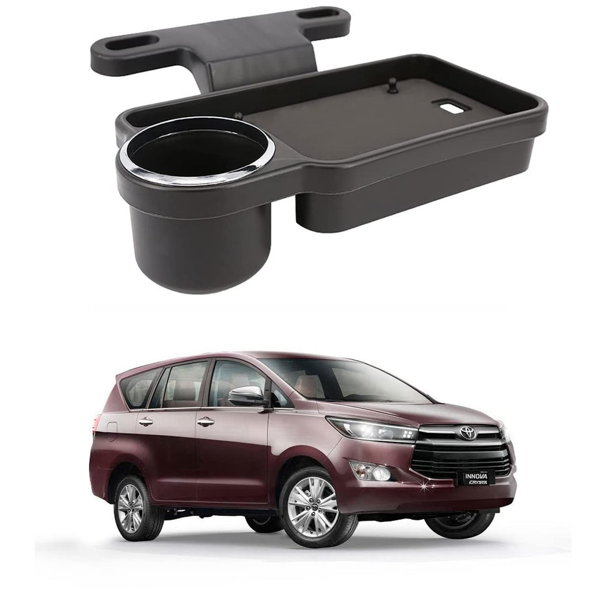 Oshotto (FT04) Foldable Car Auto Headrest Rear Back Seat Table Drink Food Cup Tray Holder Compatible with Toyota Innova  Black