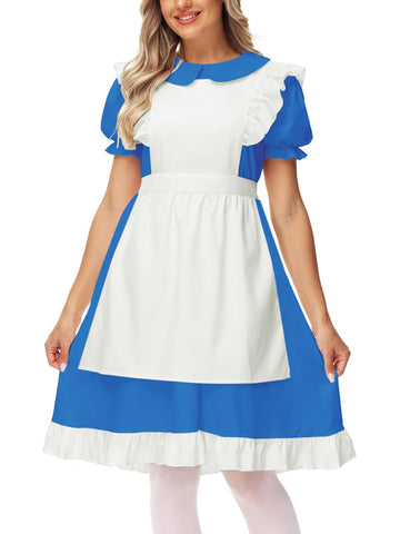 Adult Alice Costume Women Blue Maid Princess Dress With White Apron Halloween Dress Up Outfit L