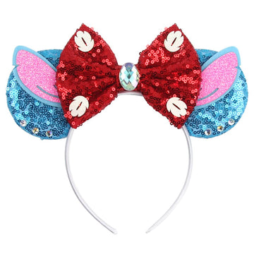 Foeran Mouse Ears Headbands - Light Blue Ears With Red Bow, One Size, Polyester, Hairband, For Little Kid Or Unisex, Cosplay Par