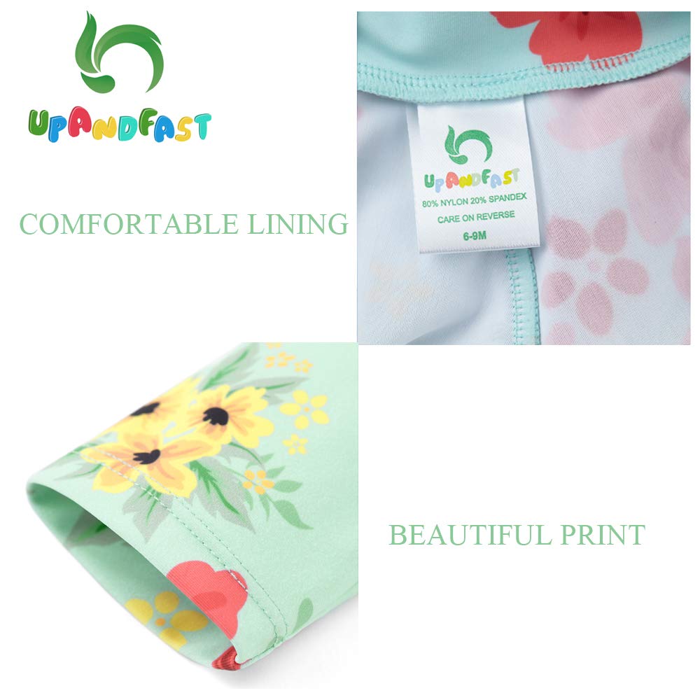 Upandfast Baby/Toddler Girl One Piece Zip Sunsuits With Sun Hat Upf 50+ Sun Protection Infant Beach Swimsuit (Light Green(Ls), 6