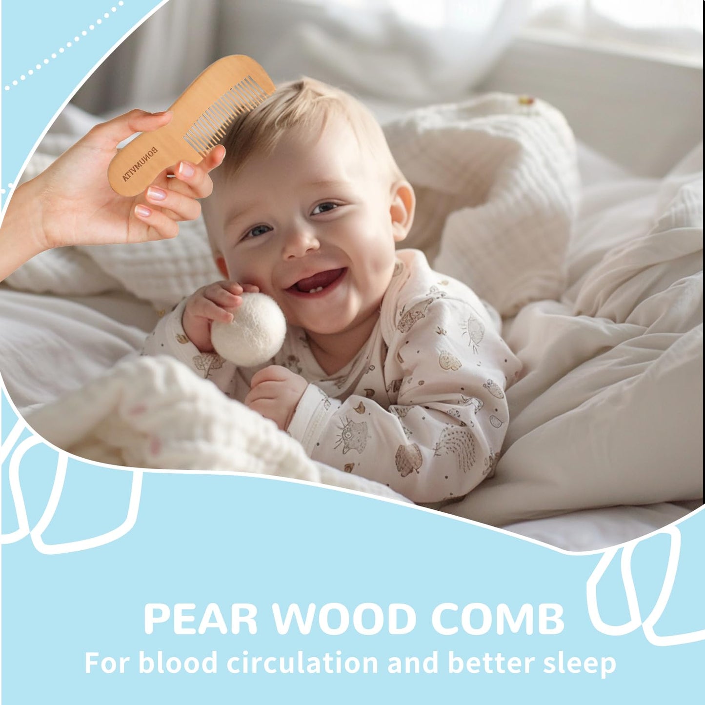 Bonumvita Baby Hair Brush And Comb Set, Wooden Baby Hair Brush With Soft Goat Bristle And Wood Comb For Newborn Essentials, Good