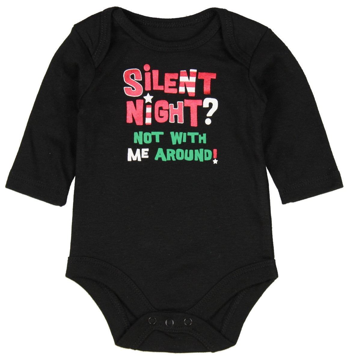 Topsville, Inc. Assorted Santa, Reindeer Baby Boys & Girls Christmas Bodysuit Dress Up Outfit (Newborn, Black - Silent Night? No