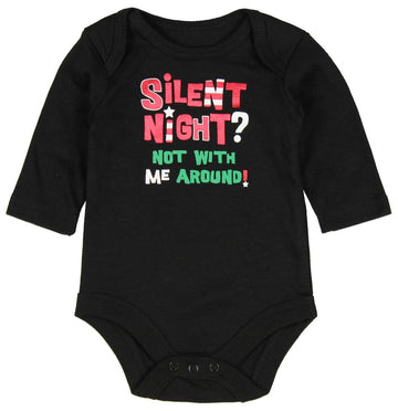 Topsville, Inc. Assorted Santa, Reindeer Baby Boys & Girls Christmas Bodysuit Dress Up Outfit (Newborn, Black - Silent Night? No