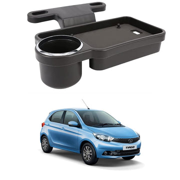 Oshotto (FT04) Foldable Car Auto Headrest Rear Back Seat Table Drink Food Cup Tray Holder Compatible with Tata Tiago  Black