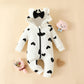 Newborn Baby Girl Hooded Jumpsuit Heart Cow Zip Up Long Sleeve Infant One Piece Romper Snowsuit Valentines Day Outfit (Heart Bla