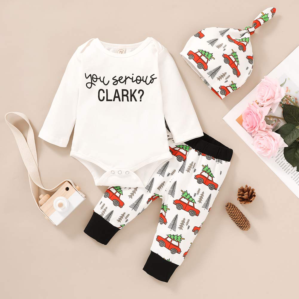 Family Christmas Newborn Baby Xmas Car Romper Pants+Xmas Hat Coming Home Outfits Set White