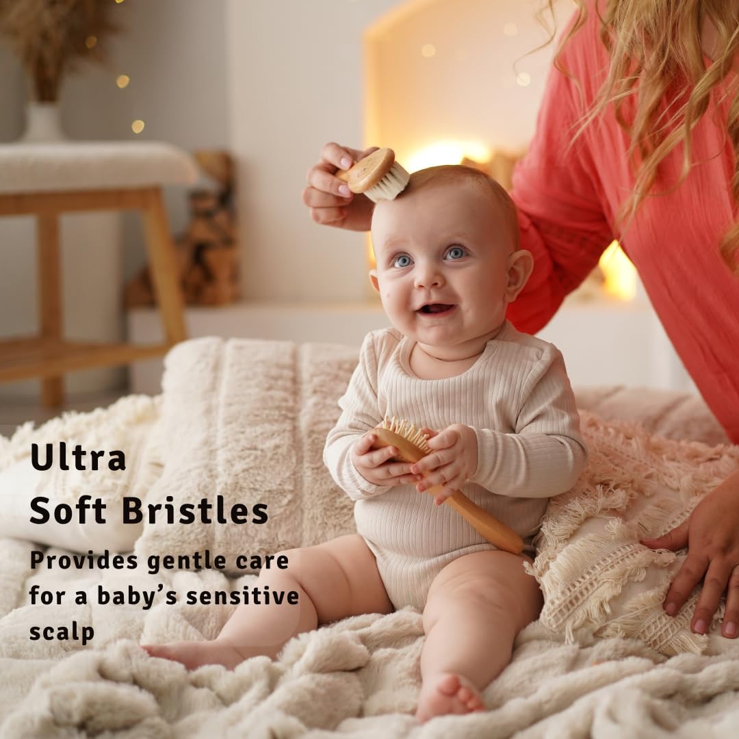 Funfushka Baby Hair Brush Set For Newborns & Toddlers - Baby Brush And Comb Set With Soft Bristle Hair Brush Perfect For Cradle