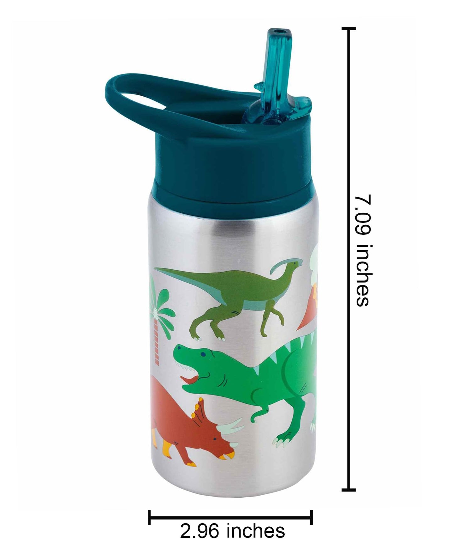 Stephen Joseph Stainless Steel Water Bottles, 18 Oz, Straw Lid, Reusable Tumbler, Insulated, Dino