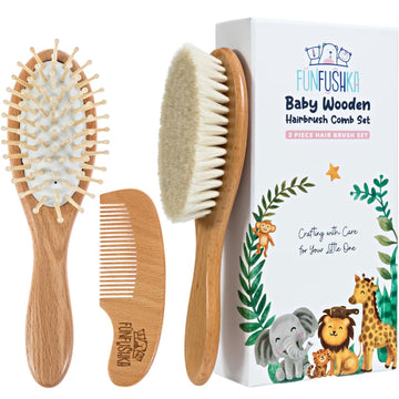 Funfushka Baby Hair Brush Set For Newborns & Toddlers - Baby Brush And Comb Set With Soft Bristle Hair Brush Perfect For Cradle