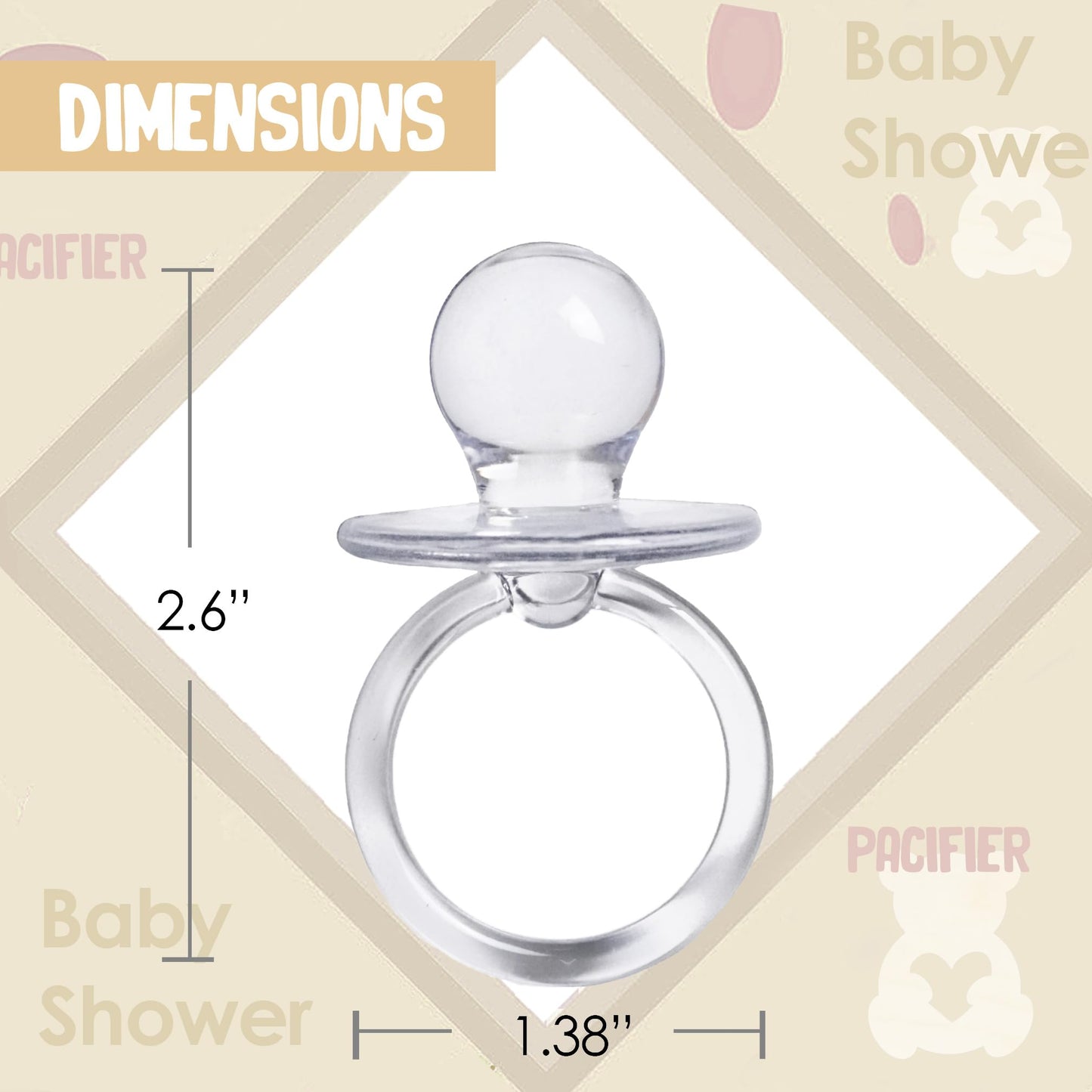 Baby Pacifier 2.5' Baby Shower Favors Decoration (Clear, 36 Count)