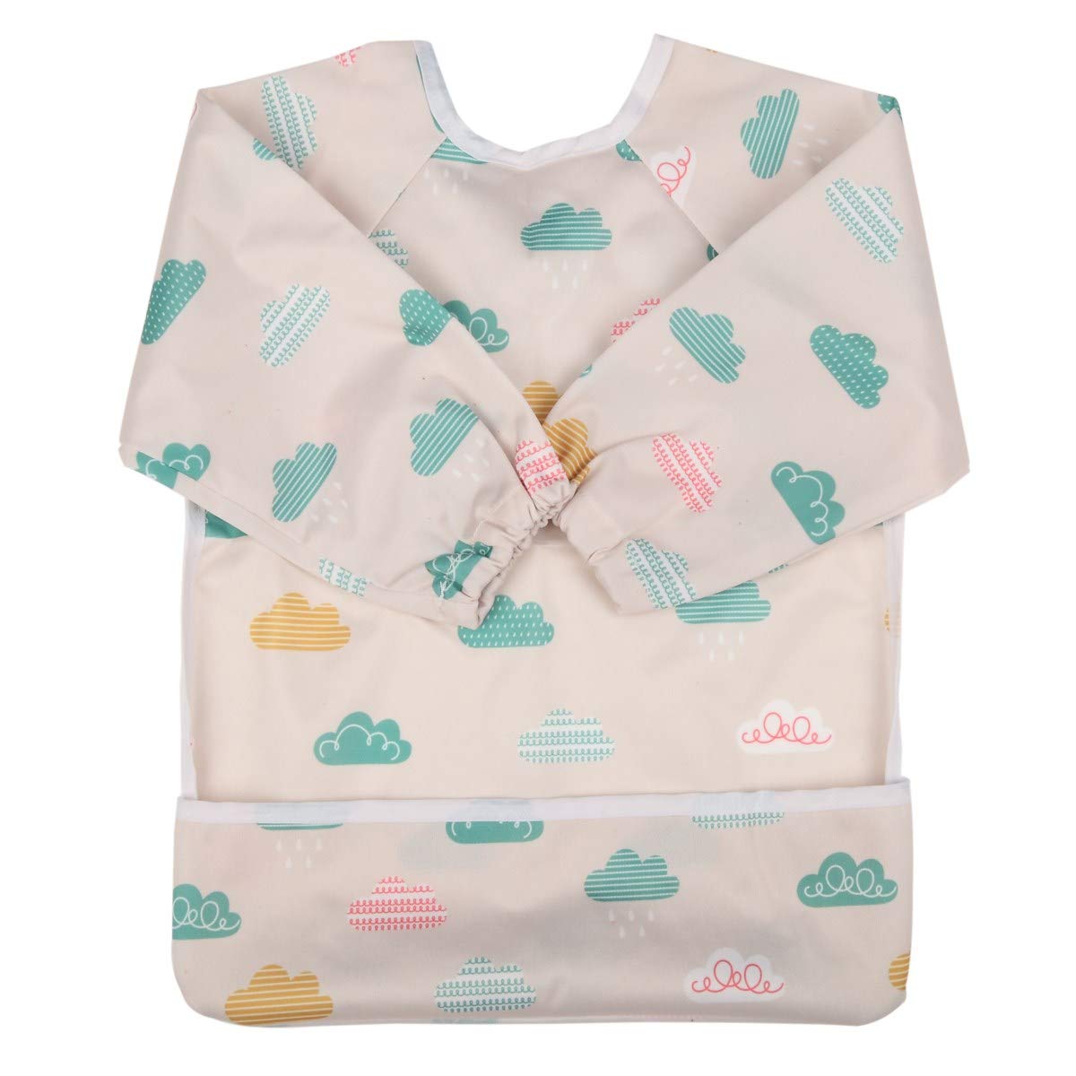 Sigzagor Baby Bib Sleeved Shirt With Pocket 1-3 years old Toddler Painting Drawing (Cloud)