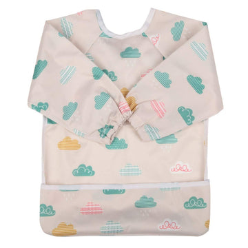 Sigzagor Baby Bib Sleeved Shirt With Pocket 1-3 years old Toddler Painting Drawing (Cloud)