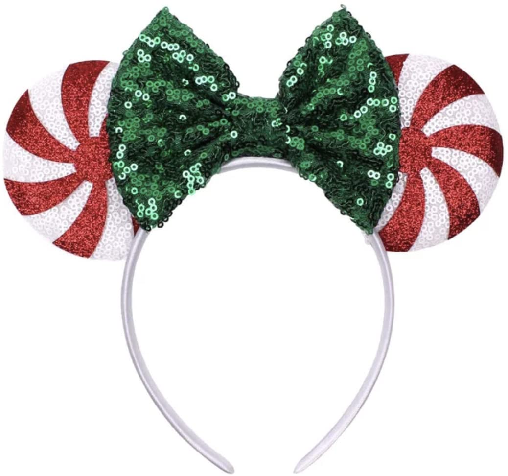 Clgift Red Peppermint Minnie Ears, Peppermint Mickey Ears, Christmas Minnie Ears, Silver Gold Blue Minnie Ears, Rainbow Sparkle