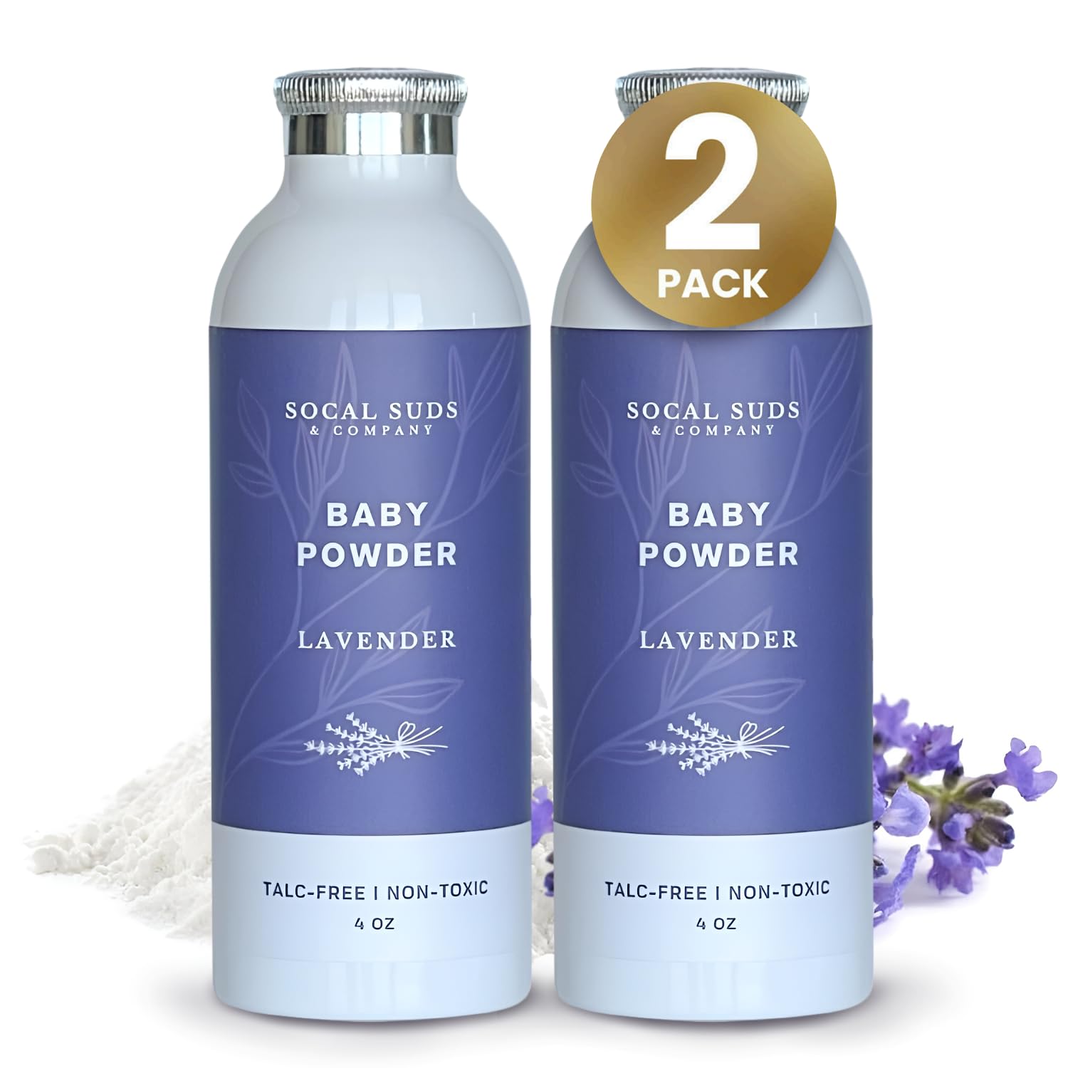 Socal Suds & Company - Natural Baby Powder Talc-Free - With Arrowroot Powder, Kaolin, Aspen Bark Extract For Soft Soothing Prote