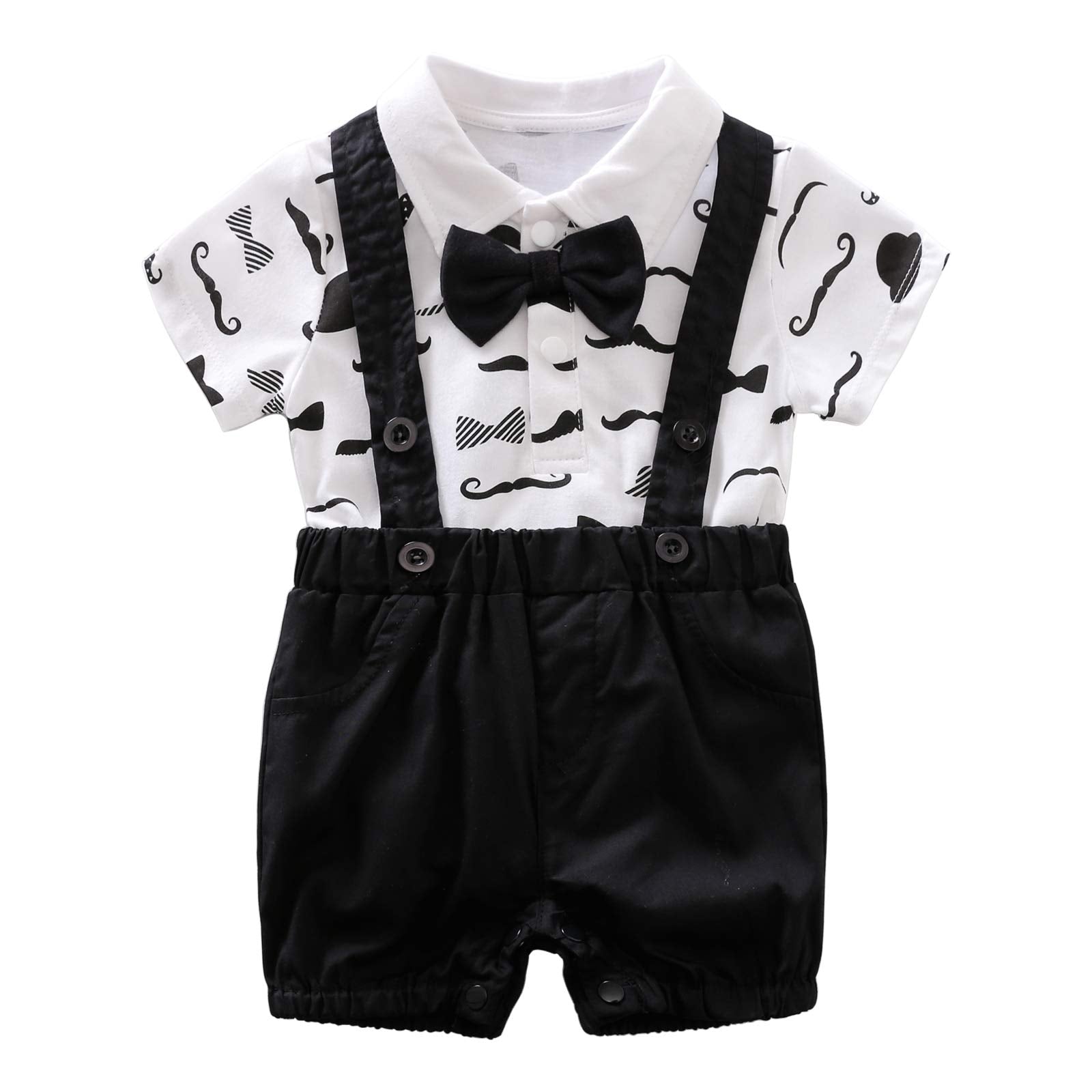 Yfybaby Newborn Baby Boys Gentleman Outfits Suits Infant Short Sleeve Shirt+Bib Pants+Bow Tie Overalls Clothes Set