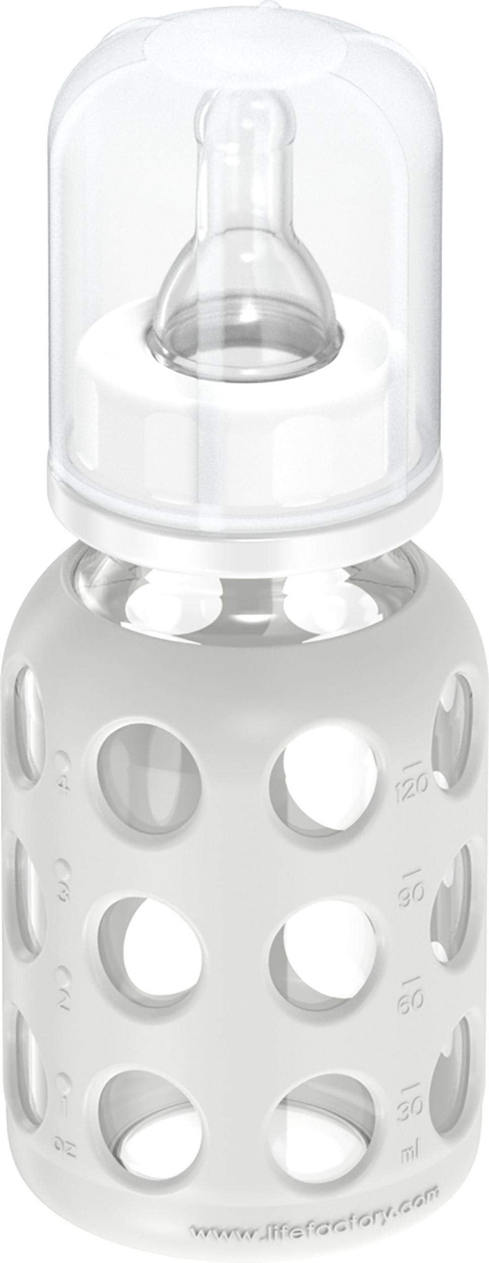 Lifefactory 4-Ounce Bpa-Free Glass Baby Bottle With Stage 1 Nipple And Protective Silicone Sleeve, Stone Gray